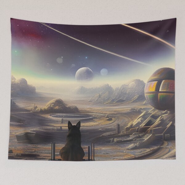 Item preview, Futuristic post-apocalptic city with german shepherd.German shepherd mamma designed and sold by Doggymadness.