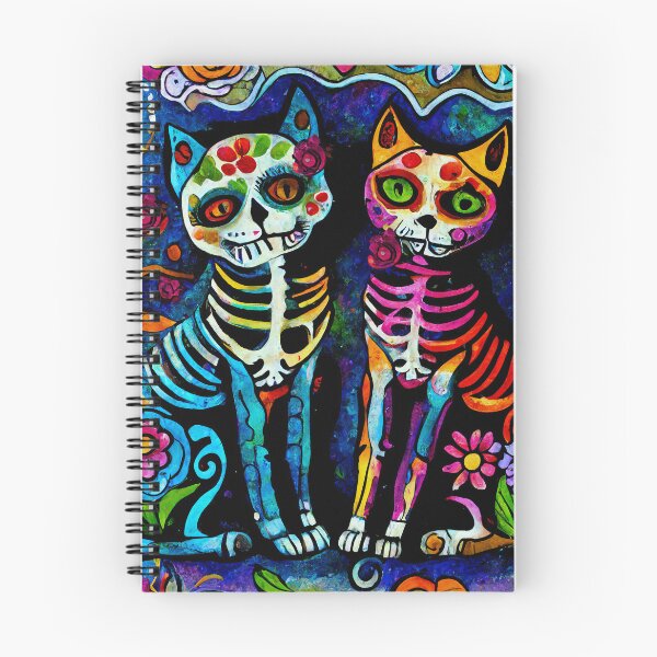 Item preview, Friendly Day of the Dead Cats with Whimsical Flowers designed and sold by newnomads-art.
