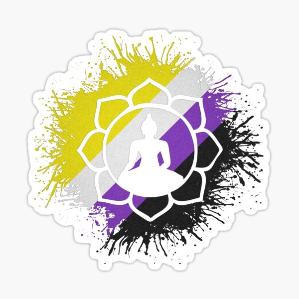 Paint Splatter Non-Binary Pride Flag Lotus Symbol Sticker