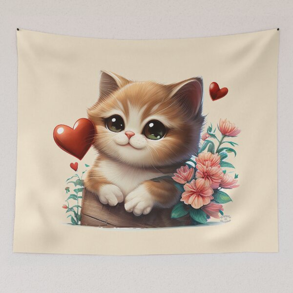 Item preview, Cuteness Overload Ginger Kitten with love hearts and flowers by Orikall designed and sold by HippieWorks.