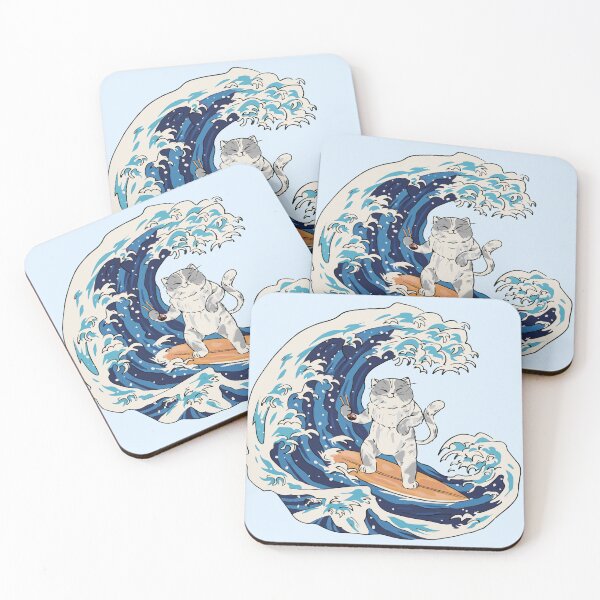 Item preview, Japanese wave surfing cat designed and sold by ksn-anahaa.