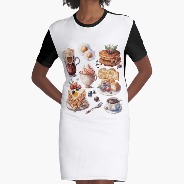 English Breakfast Watercolor Graphic T-Shirt Dress