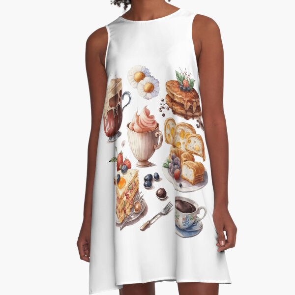 English Breakfast Watercolor A-Line Dress