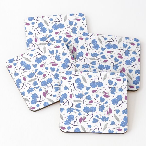 Item preview, Berry Blue Magnolia Pattern with Silver Accents designed and sold by dKarthdesign.