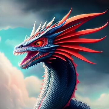 Artwork thumbnail, Roaring Blue Dragon with Red Fins by dragynrain