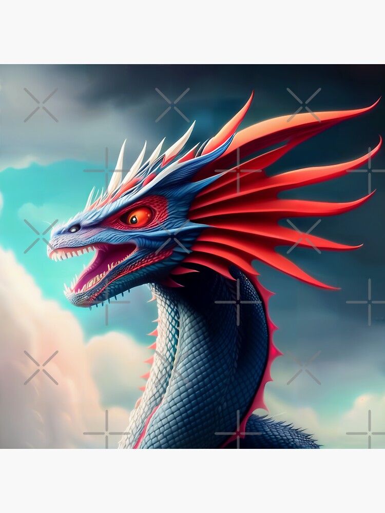 Thumbnail 3 of 3, Sticker, Roaring Blue Dragon with Red Fins designed and sold by dragynrain.