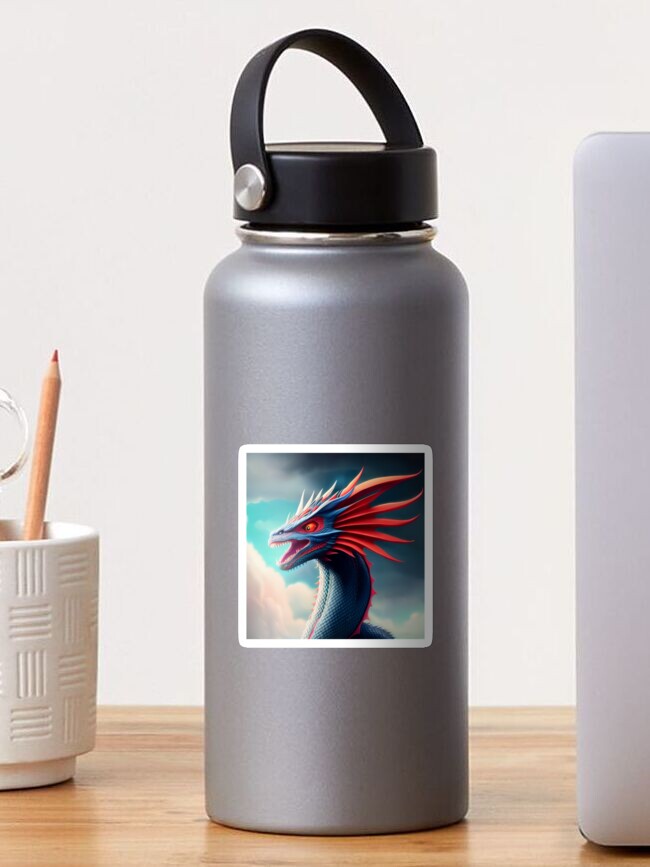 Thumbnail 1 of 3, Sticker, Roaring Blue Dragon with Red Fins designed and sold by dragynrain.