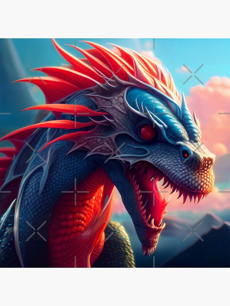 Thumbnail 3 of 3, Sticker, Blue Scaled Dragon with Orange Spikes designed and sold by dragynrain.