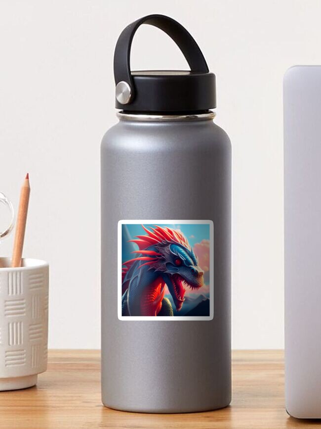 Thumbnail 1 of 3, Sticker, Blue Scaled Dragon with Orange Spikes designed and sold by dragynrain.