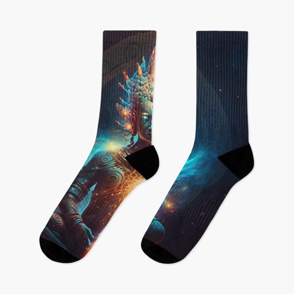 Aperçu de l'œuvre Bouddha tribal coloré avec motif énergétique, or, lumière, énergie, image spirituelle, zen créée et vendue par Frédéric Lavoie.