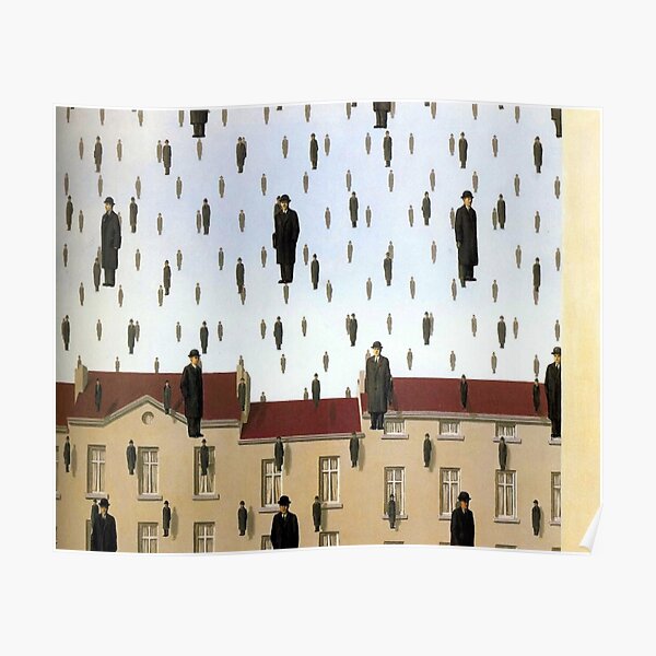 Original vintage Print 1975 par René Magritte. Golconda (1953) Surréalisme, Art mural moderne, Décor de la maison, Différent Poster