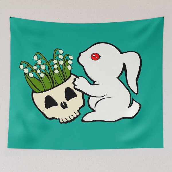 Item preview, killer bunny rabbit skull flowers lily of the valley designed and sold by MiraNomegusta.