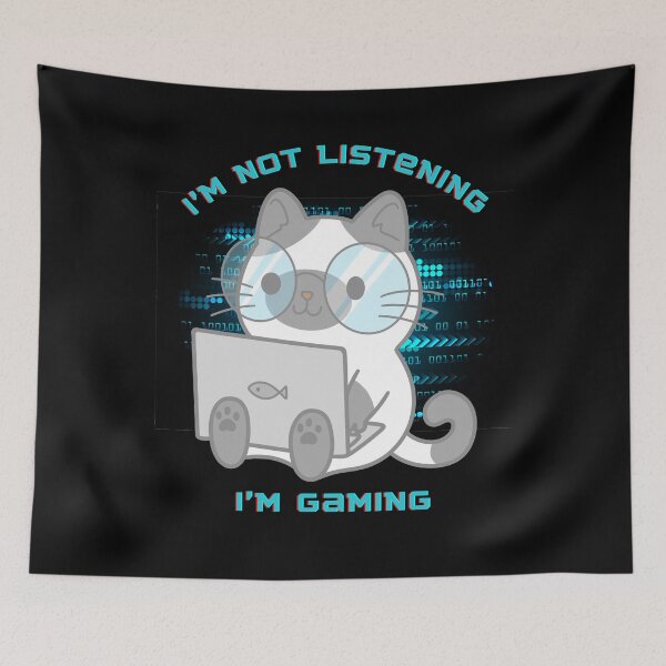 Item preview, Level Up Your Gaming Experience with I'm not Listening, I'm Gaming Cool Spotted Cat with Laptop on a Cyber Circuit Concept Background designed and sold by Mechanical-Artt.