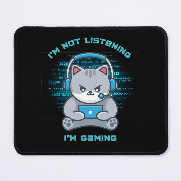 Item preview, Level Up Your Gaming Experience with I'm not listening, I'm Gaming Cool Grey Cat with Headphones on a Cyber Circuit Concept Background designed and sold by Mechanical-Artt.