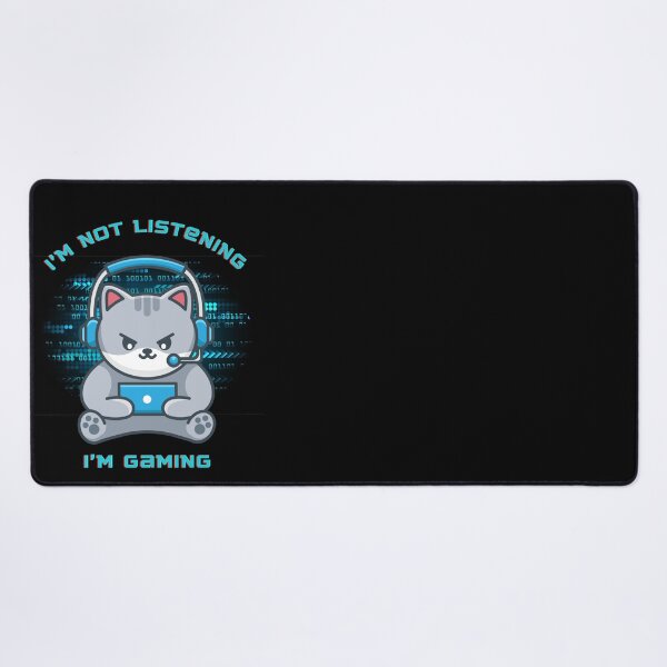 Item preview, Level Up Your Gaming Experience with I'm not listening, I'm Gaming Cool Grey Cat with Headphones on a Cyber Circuit Concept Background designed and sold by Mechanical-Artt.