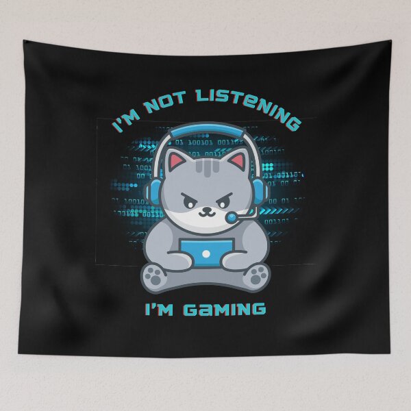 Item preview, Level Up Your Gaming Experience with I'm not listening, I'm Gaming Cool Grey Cat with Headphones on a Cyber Circuit Concept Background designed and sold by Mechanical-Artt.