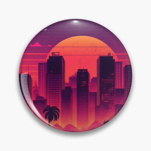 Item preview, Synth wave retro city landscape background at sunset designed and sold by Damian Sobczyk.