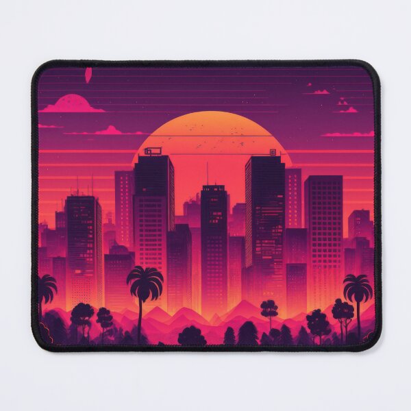 Item preview, Synth wave retro city landscape background at sunset designed and sold by Damian Sobczyk.
