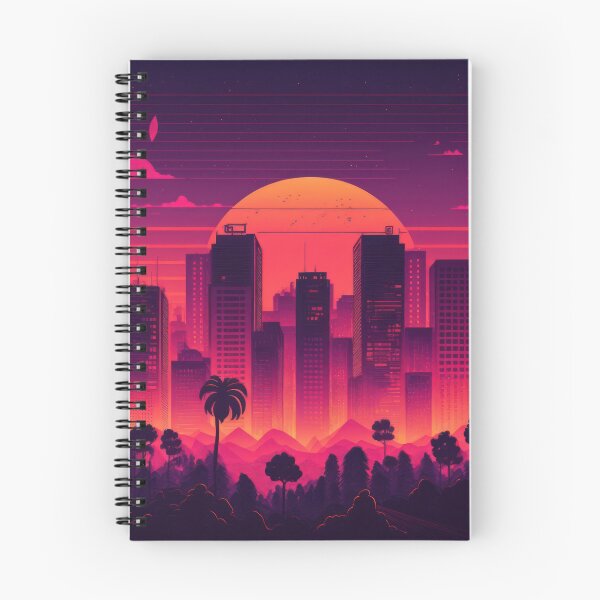 Item preview, Synth wave retro city landscape background at sunset designed and sold by Damian Sobczyk.