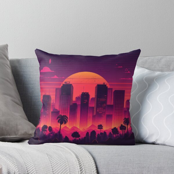 Item preview, Synth wave retro city landscape background at sunset designed and sold by Damian Sobczyk.