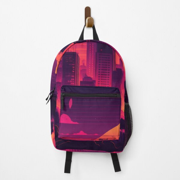 Item preview, Synth wave retro city landscape background at sunset designed and sold by Damian Sobczyk.