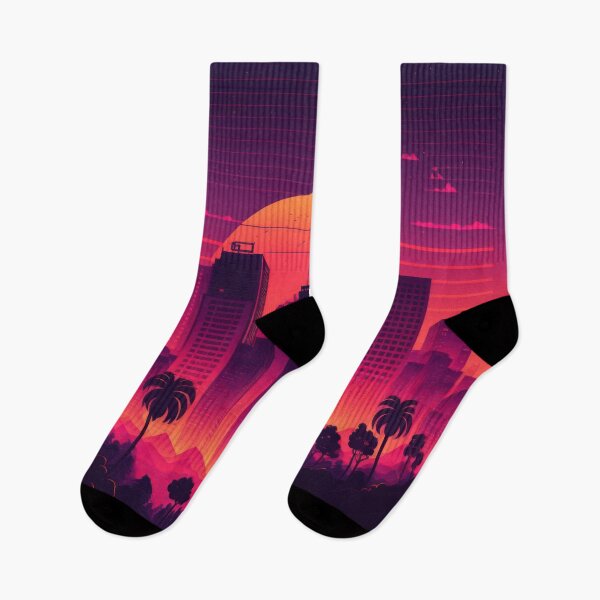 Item preview, Synth wave retro city landscape background at sunset designed and sold by Damian Sobczyk.