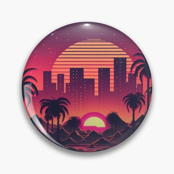 Item preview, Synth wave retro city landscape background at sunset designed and sold by Damian Sobczyk.