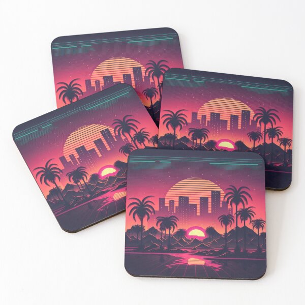 Item preview, Synth wave retro city landscape background at sunset designed and sold by Damian Sobczyk.