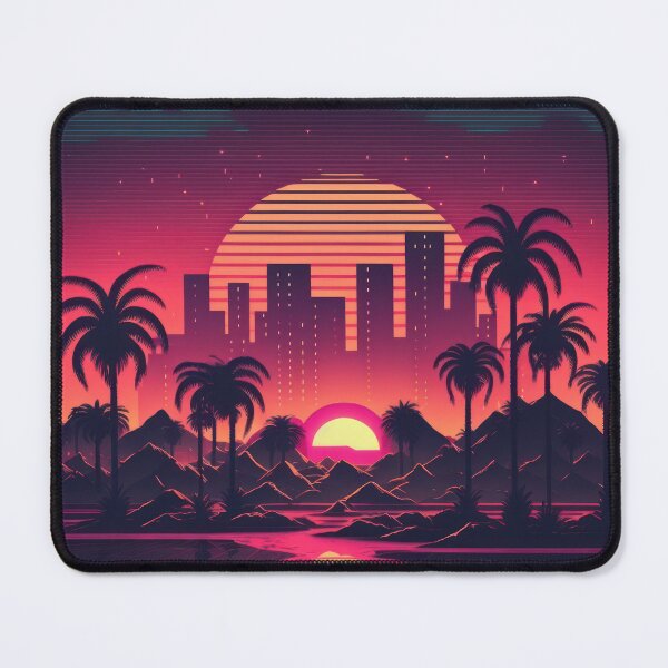 Item preview, Synth wave retro city landscape background at sunset designed and sold by Damian Sobczyk.
