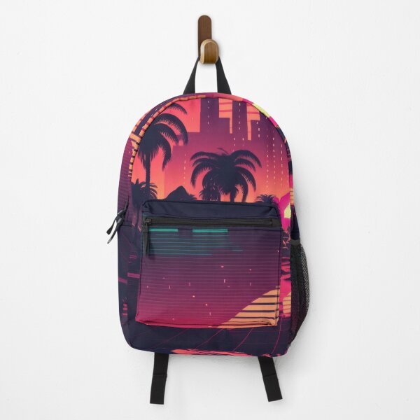 Item preview, Synth wave retro city landscape background at sunset designed and sold by Damian Sobczyk.