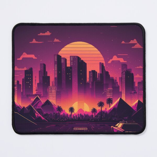 Item preview, Synth wave retro city landscape background at sunset designed and sold by Damian Sobczyk.