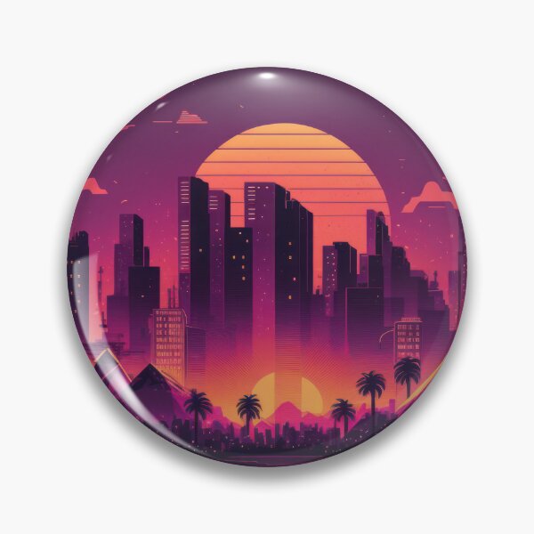 Item preview, Synth wave retro city landscape background at sunset designed and sold by Damian Sobczyk.
