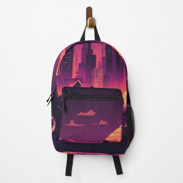 Item preview, Synth wave retro city landscape background at sunset designed and sold by Damian Sobczyk.