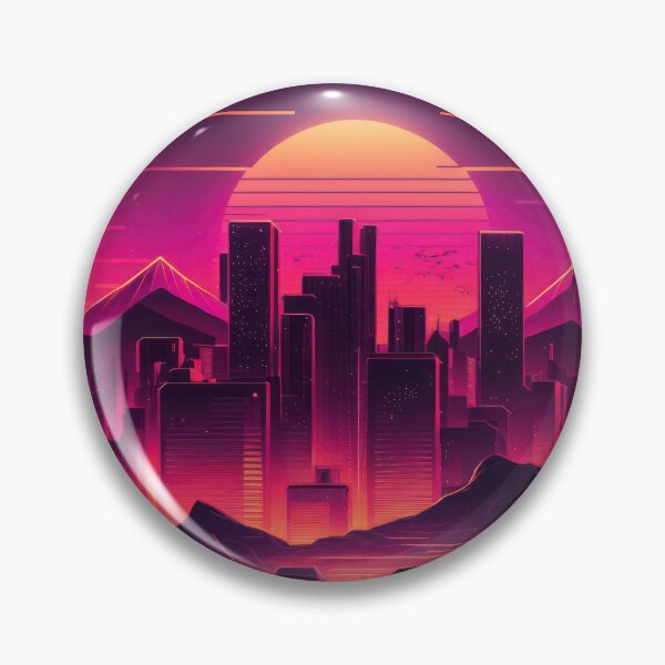 Item preview, Synth wave retro city landscape background at sunset designed and sold by Damian Sobczyk.