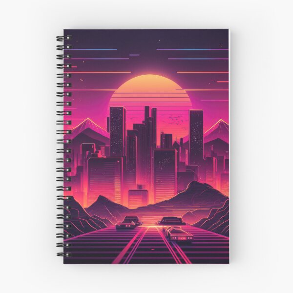 Item preview, Synth wave retro city landscape background at sunset designed and sold by Damian Sobczyk.