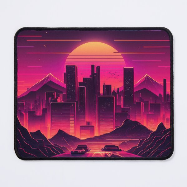 Item preview, Synth wave retro city landscape background at sunset designed and sold by Damian Sobczyk.