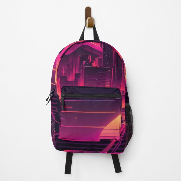 Item preview, Synth wave retro city landscape background at sunset designed and sold by Damian Sobczyk.