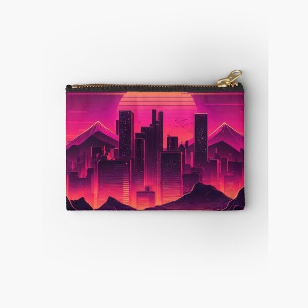 Item preview, Synth wave retro city landscape background at sunset designed and sold by Damian Sobczyk.