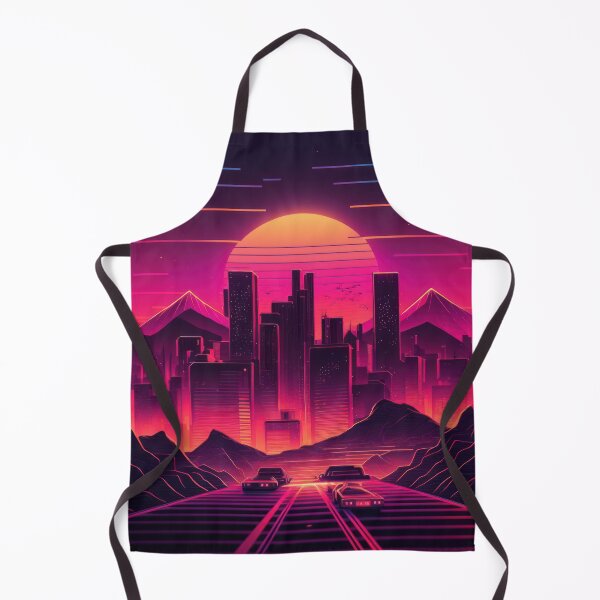 Item preview, Synth wave retro city landscape background at sunset designed and sold by Damian Sobczyk.