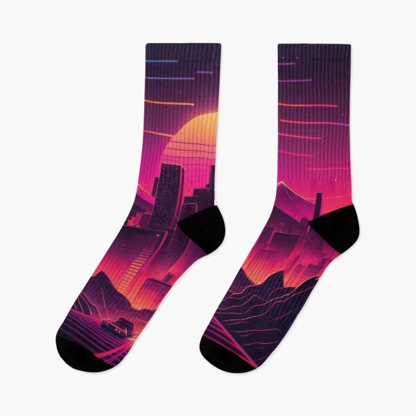 Item preview, Synth wave retro city landscape background at sunset designed and sold by Damian Sobczyk.
