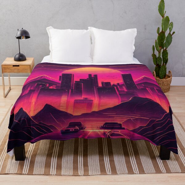 Item preview, Synth wave retro city landscape background at sunset designed and sold by Damian Sobczyk.