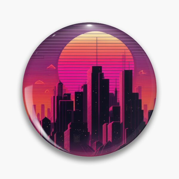 Item preview, Synth wave retro city landscape background at sunset designed and sold by Damian Sobczyk.
