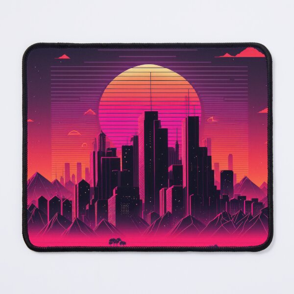 Item preview, Synth wave retro city landscape background at sunset designed and sold by Damian Sobczyk.