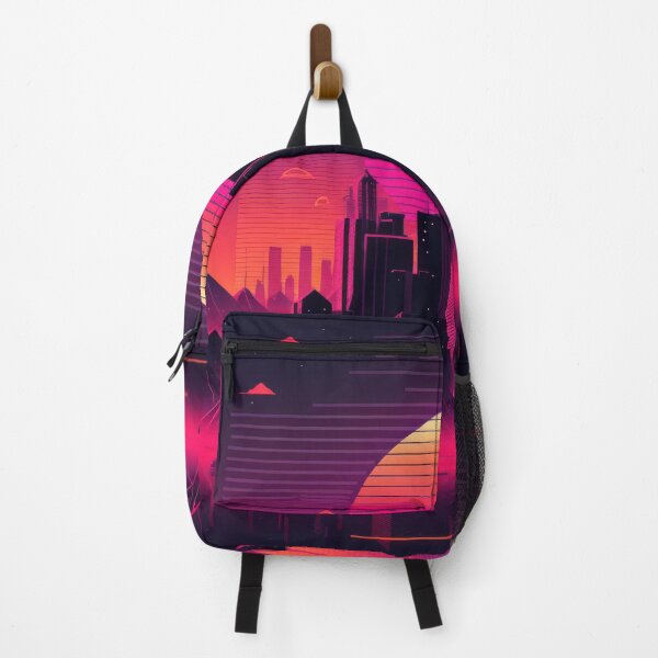 Item preview, Synth wave retro city landscape background at sunset designed and sold by Damian Sobczyk.