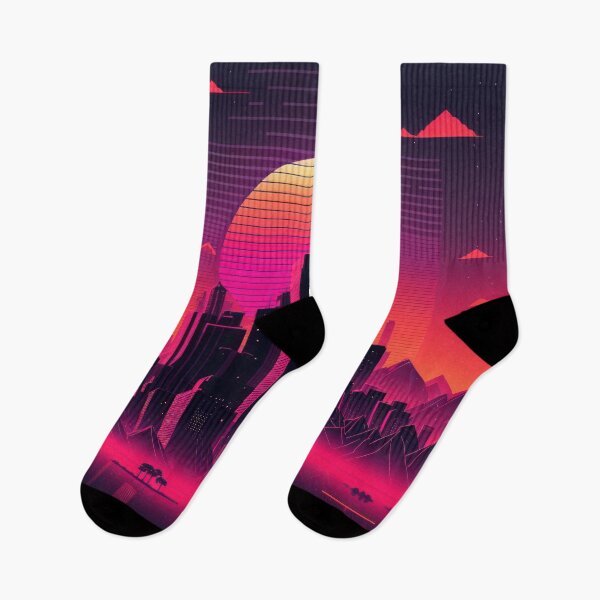 Item preview, Synth wave retro city landscape background at sunset designed and sold by Damian Sobczyk.