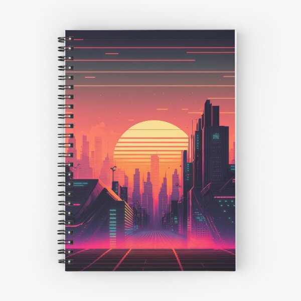 Item preview, Synth wave retro city landscape background at sunset designed and sold by Damian Sobczyk.