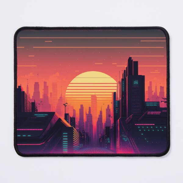 Item preview, Synth wave retro city landscape background at sunset designed and sold by Damian Sobczyk.