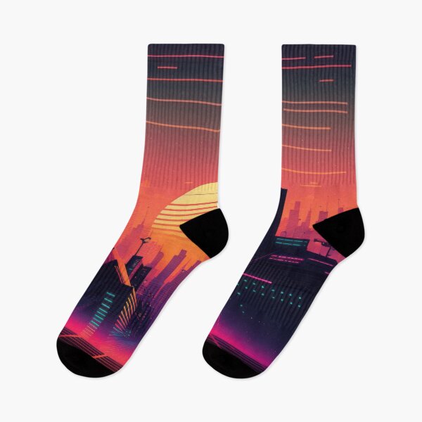 Item preview, Synth wave retro city landscape background at sunset designed and sold by Damian Sobczyk.