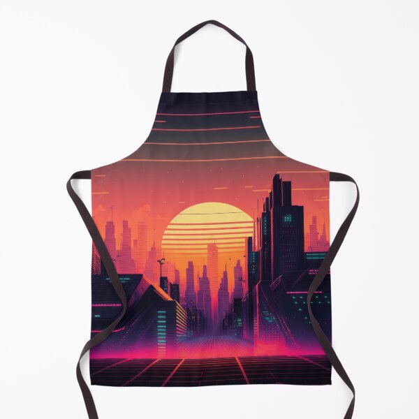 Item preview, Synth wave retro city landscape background at sunset designed and sold by Damian Sobczyk.
