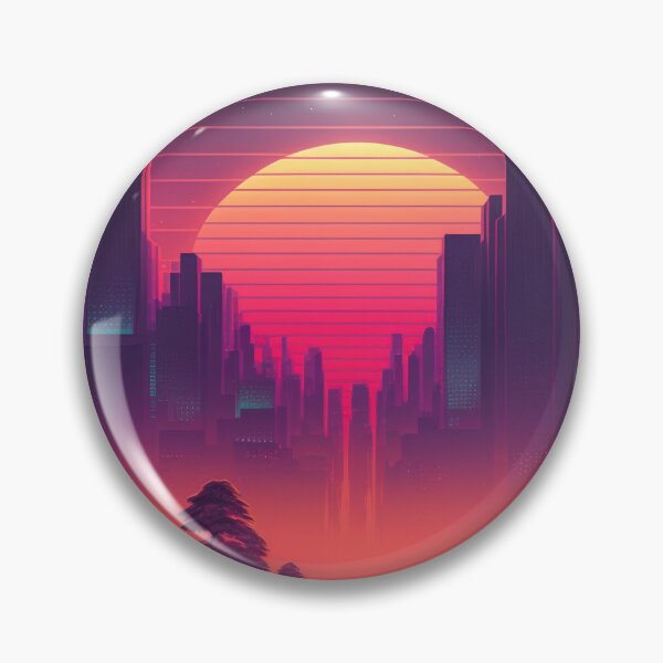 Item preview, Synth wave retro city landscape background at sunset designed and sold by Damian Sobczyk.